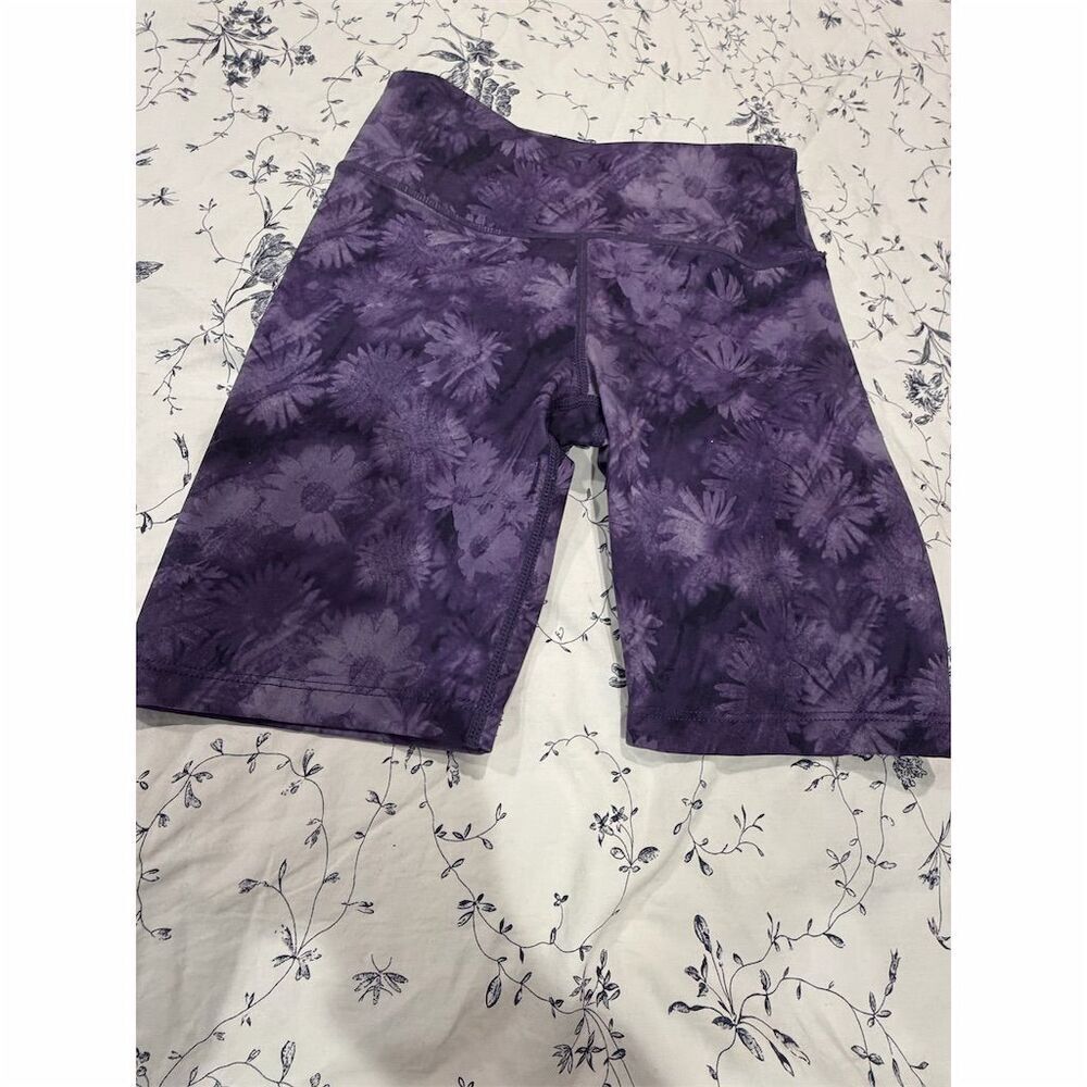 Mondetta Girls Purple Floral Bike Shorts Size 7-8 High Waist Stretch